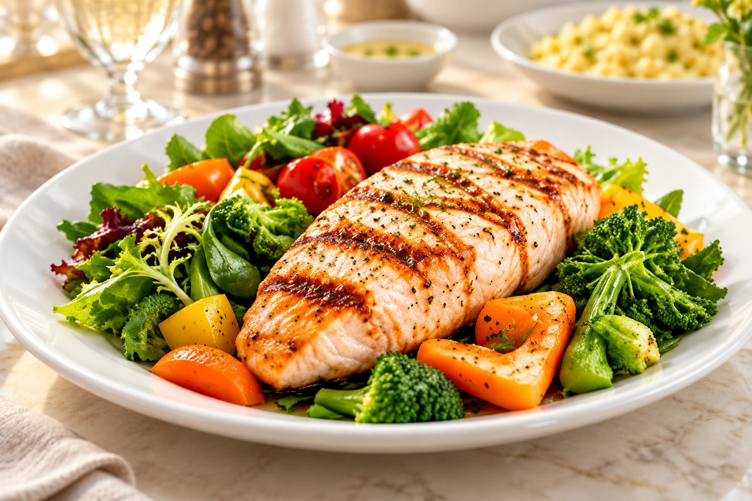 A plated meal with vegetables
